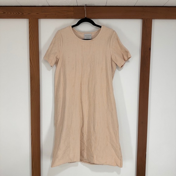 Hayden Los Angeles Dresses & Skirts - Hayden Los Angeles Textured Eyelash Stripe T-Shirt Dress Womens Medium Peach